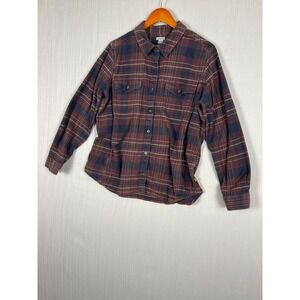 Carhartt Flannel Button Down Womens XL Burgundy Navy Plaid Rugged Workwear